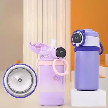 Интеллектуальный термочувствительный детский термос из нержавеющей стали 316 с ручкой, ценная портативная портативная чашка для воды на открытом воздухе 550ml