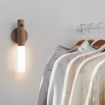 Интеллектуальный ночник с индукцией человеческого тела, светодиодный перезаряжаемый настенный светильник для коридора, бытовое мобильное освещение с питанием от USB Walnut