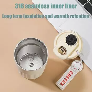 Intelligent thermos cup with temperature display screen 316 stainless steel portable car coffee cup 401-500ml чёрный