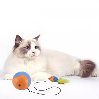 Interactive Cat Ball Toy Fun Tracker Automatic Rolling Chase Ball with Fluffy Tail A Small Mice Pets Smart Automatic Teaser синий