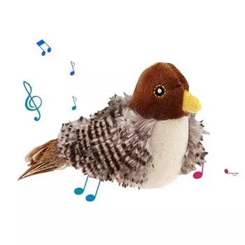 Interactive Cat Toys Electric Squeaky Simulation Bird Plush Cats Pets Teasing Toys with Feather Catnip Kitten Chirping Bird белый