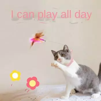 Interactive Cat Toys Funny Feather Teaser Stick with Bell Pets Collar Kitten Playing Teaser Wand Training Toys for Cats Supplies синий