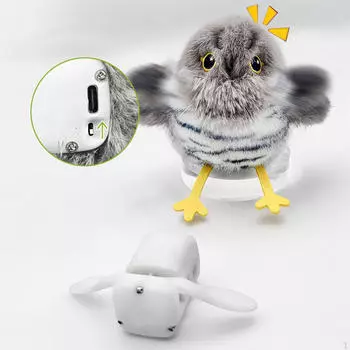Interactive Flapping Bird Cat Toy Automatic Chirp Tweet for Indoor Cats Kitten Pet Supplies серый