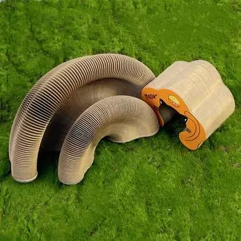 Интерактивная доска-когтеточка для кошек с мячом-колокольчиком, коврик из гофрированного картона для кошек, избавляющий от беспокойства коричневый