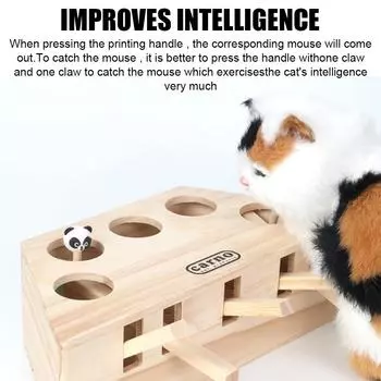 Интерактивная головоломка для кошек «Ловля мышей» Pet Hit Hamster, деревянная игрушка для охоты на кошек с 3/5-луночными отверстиями для мышей Catch Bite