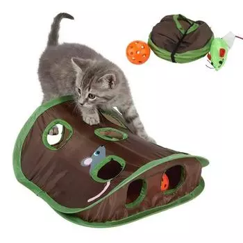 Интерактивная игра в прятки с милым домашним животным, котом, 9 отверстий, туннель, мышь, охота, разведывательная игрушка, складные игрушки для домашних животных, котенок со скрытой дырой серый