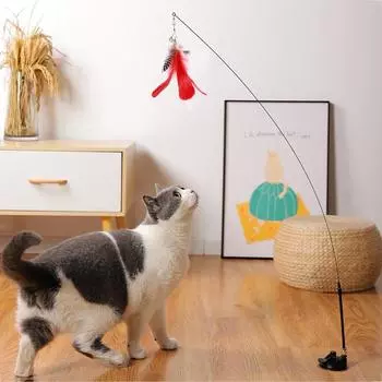Интерактивная игрушка для кошек Handfree Cat Stick Играющий котенок Играющий тизер Палочка Игрушка на присоске Птица/перо Кошачья палочка Товары для домашних животных белый