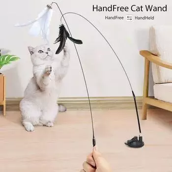 Интерактивная игрушка для кошек Handfree Cat Stick Играющий котенок Играющий тизер Палочка Игрушка на присоске Птица/перо Кошачья палочка Товары для домашних животных белый