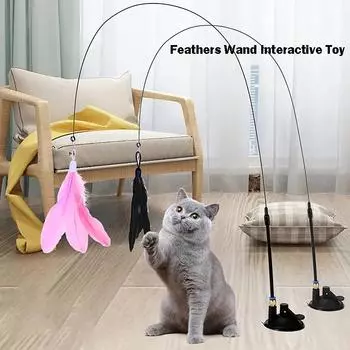 Интерактивная игрушка для кошек Handfree Cat Stick Играющий котенок Играющий тизер Палочка Игрушка на присоске Птица/перо Кошачья палочка Товары для домашних животных