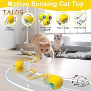 Интерактивная игрушка для кошек «катящийся мяч» Активируемая движением электрическая игрушка-мяч с длинным хвостом 3 режима Умная светодиодная игрушка для кошек для домашних кошек розовый