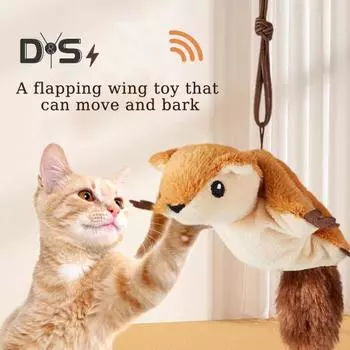 Интерактивная игрушка для кошек с хлопающими крыльями, перезаряжаемая электрическая плюшевая игрушка для кошек в виде орла/белки/летучей мыши со звуком для домашних кошек, от скуки B