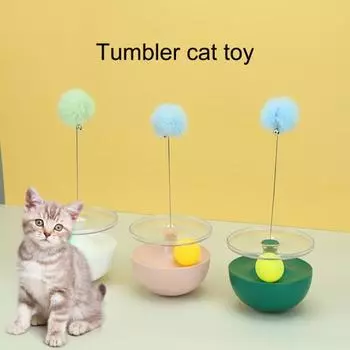 Интерактивная игрушка для кошек с вращающимся мячиком, меховой шарик с кисточкой для кошек, палочка-дразнилка