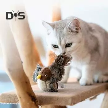 Интерактивная игрушка для кошек «Щебечущая птичка», активируемая прикосновением, игрушка для котят, пищащая игрушка для кошек с перьевым хвостом, плюшевая игрушка-дразнилка в виде птички для домашних кошек A