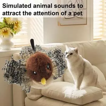 Интерактивная игрушка для кошек «Щебечущие птицы», имитация плюшевых птиц с дистанционным управлением, перезаряжаемая сенсорная электрическая игрушка «Воробей» для домашних кошек Bird