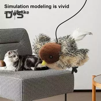 Интерактивная игрушка для кошек «Щебечущие птицы», имитация плюшевых птиц с дистанционным управлением, перезаряжаемая сенсорная электрическая игрушка «Воробей» для домашних кошек Bird