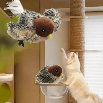 Интерактивная игрушка для кошек «Щебечущие птицы», имитация плюшевых птиц с дистанционным управлением, перезаряжаемая сенсорная электрическая игрушка «Воробей» для домашних кошек Bird