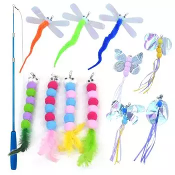 Интерактивная игрушка для кошек, телескопическая удочка для кошек, игрушка для домашних кошек, ручная дразнящая палочка со сменными головками, товары для животных