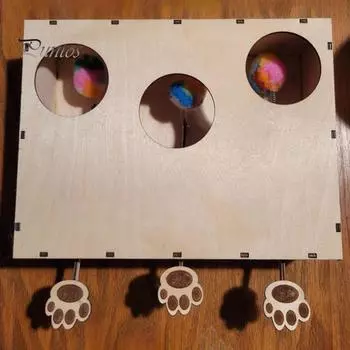 Интерактивная игрушка для кошек «Ударь крота» из цельного дерева, ловля котенка на мышей, игровая безопасная игрушка для кошек с мягким меховым шариком для домашних кошек