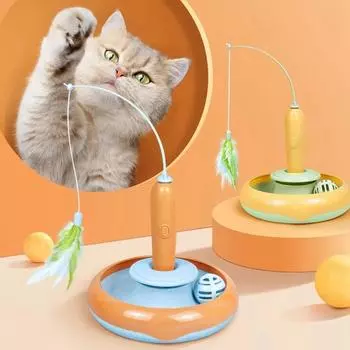 Интерактивная игрушка для кошек, живущих в помещении, автоматические игрушки для домашних животных с перьями, вращающиеся на 360°, и мячи для игрушек с колокольчиками жёлтый