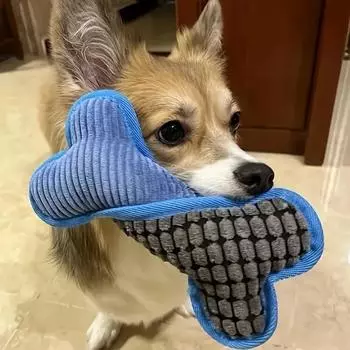 Интерактивная игрушка для собак, плюшевая пищащая жевательная кость, красочная форма, подходит для игр и здоровья зубов, игрушка для коренных зубов кошек и собак