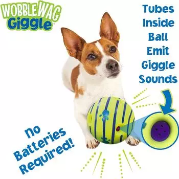 Интерактивная игрушка для собак Wobble Wag Giggle Ball, забавные звуки хихиканья, когда их катают или встряхивают. Домашние животные лучше всего знают, как их показывают по телевизору. 8.8cm зелёный