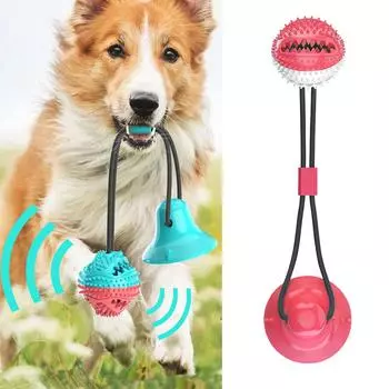 Интерактивная игрушка для укуса собак, медленная кормушка для домашних животных с веревкой, шарик для чистки зубов для щенков кошек, для маленьких и больших собак, обучение IQ, принадлежности для французского бульдога красный