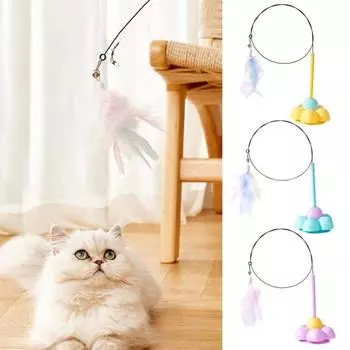 Интерактивная игрушка-дразнилка для кошек, разноцветная палочка для дразнения кошек с колокольчиком, съемная игрушка-дразнилка для кошек жёлтый