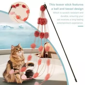 Интерактивная игрушка-дразнилка для кошек с кисточкой-колокольчиком, игрушка-палочка для кошек и палочка-дразнилка с пушистым шариком синий