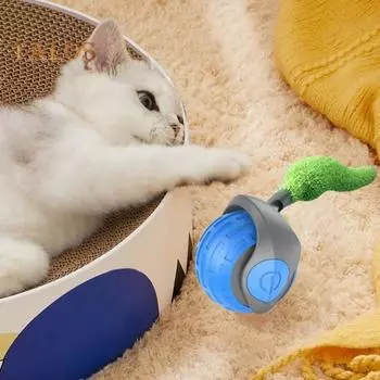 Интерактивная игрушка-мяч для кошек, перезаряжаемая через USB, катящаяся игрушка-мяч с двухскоростной регулировкой, автоматическая движущаяся игрушка для кошек с хвостом для домашних кошек A