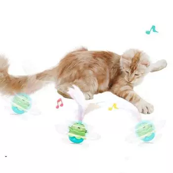 Интерактивная игрушка-неваляшка для кошек с перьями Автоматическая электрическая умная игрушка для кошек Self Happy синий/зелёный