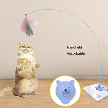 Интерактивная игрушка-палка для дразнения кошек на присоске для тренировок в помещении, игрушка-удочка для охоты на кошек, дразнящая игрушка для кошек синий