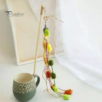 Интерактивная игрушка-палка для кошек, колокольчик, устойчивая к укусам хлопчатобумажная веревка, палочка для кошек с ручкой, игровые принадлежности для котят, игрушка для кошек, избавляющая от скуки зелёный