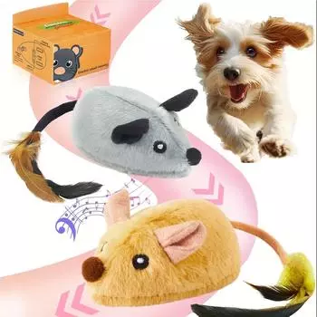 Интерактивная игрушка «Плюшевая мышь», электрическая игрушка для кошек — светодиодные фонари, пищащие звуки, зарядка от USB, мягкий тканевый материал