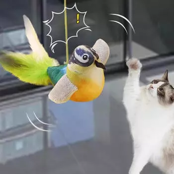 Интерактивная игрушка-тизер для кошек с настоящими электронными звуками птиц, щебечущими перьями зелёный