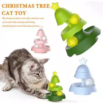 Интерактивная игрушка-трекер для кошек, рождественская елка, роликовая дорожка со светящимися шариками, 3-уровневая башенная дорожка, игрушка-дразнилка для домашних кошек Triple Layer розовый