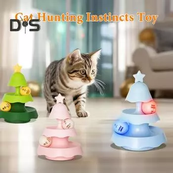 Интерактивная игрушка-трекер для кошек, рождественская елка, роликовая дорожка со светящимися шариками, 3-уровневая башенная дорожка, игрушка-дразнилка для домашних кошек Triple Layer синий