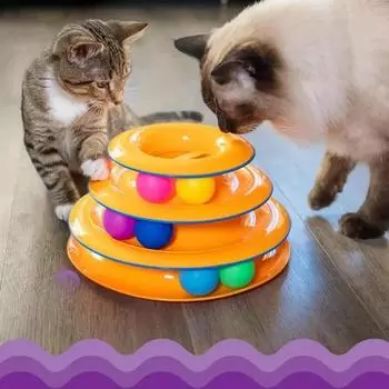 Интерактивная игрушка-треки для кошек, башня для кошек с разноцветными шариками, умственный и физический тренажер, увлекательная игра-головоломка для активных кошек, игрушка для домашних животных розовый