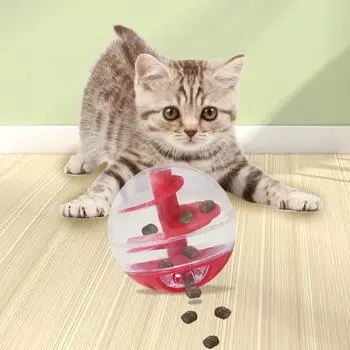 Интерактивная кормушка для кошек, мячик, игрушки для домашних животных, медленная кормушка для кошек, собак, играющие игрушки, повышающая IQ питомца, мяч для лечения кошек, забавная миска красный