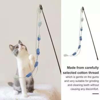 Интерактивная кошачья дразнилка с колокольчиком и кисточкой, игрушка-палочка для кошек с пушистым шариком, дразнящая палочка для кошек, товары для домашнего зоомагазина синий