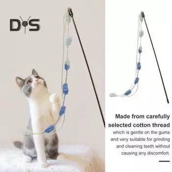 Интерактивная кошачья дразнилка с колокольчиком и кисточкой, игрушка-палочка для кошек с пушистым шариком, дразнящая палочка для кошек, товары для домашнего зоомагазина синий