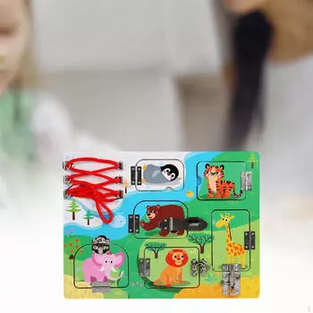 Интерактивная обучающая доска для детей с деревянными защелками и сенсорными функциями animal