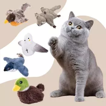 Интерактивная плюшевая игрушка для кошек-птиц, перезаряжаемая через USB, хлопающая щебечущая птица, активируемая прикосновением, электрическая имитация животных для домашних кошек C