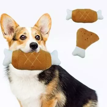 Интерактивная плюшевая игрушка для собак, дизайн куриной ножки, встроенные зубы, устойчивые к укусам A