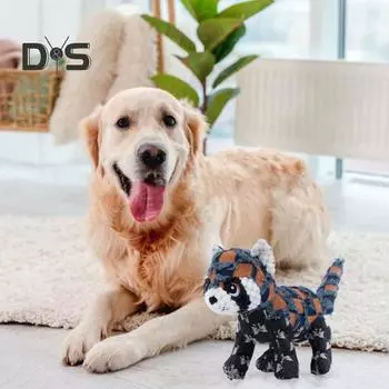 Интерактивная плюшевая игрушка для собак Неразрушимая жесткая игрушка для жевания для агрессивных любителей жевать Писклявые мягкие игрушки для собак для больших средних маленьких собак чёрный