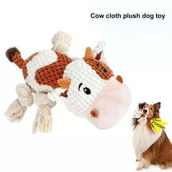 Интерактивная плюшевая игрушка для собак в виде коровы со звуком, природными инстинктами, устойчивая к укусам, скрежетание зубами, прочная плюшевая игрушка для собак кофейный