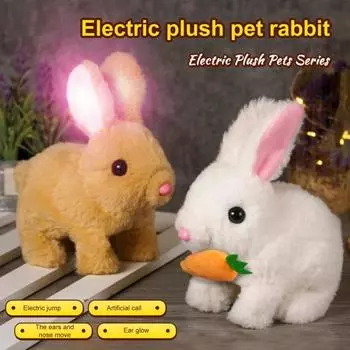 Интерактивная плюшевая игрушка кролик для детей, электрическая прыгающая кукла кролик с подергивающимися ушками, реалистичная игрушка кролика ручной работы со звуком и светом белый