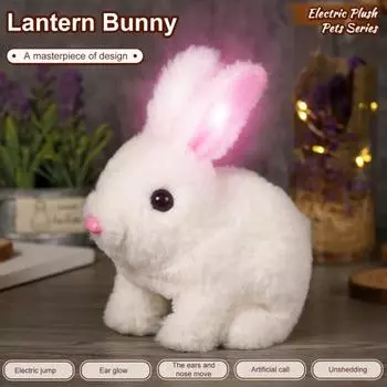 Интерактивная плюшевая игрушка кролик для детей, электрическая прыгающая кукла кролик с подергивающимися ушками, реалистичная игрушка кролика ручной работы со звуком и светом розовый