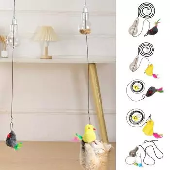 Интерактивная подвесная игрушка для упражнений с кошкой, высвобождающая энергию, очаровательная плюшевая игрушка с курицей и мышью, товары для домашних животных A