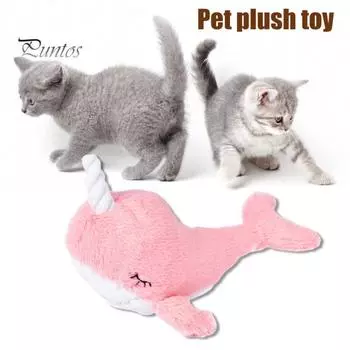 Интерактивная прыгающая игрушка для кошек в виде животных, перезаряжаемая, плюшевая игрушка в виде лобстера/кита/акулы с реалистичными звуками, активируемая прикосновением, игрушка для котят, для домашних кошек розовый
