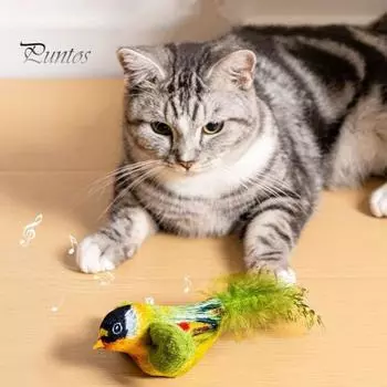 Интерактивная щебечущая птичка, игрушка для кошек, активируемая прикосновением, электрическая птица, реалистичная имитация, плюшевая игрушка для домашних кошек и собак серый